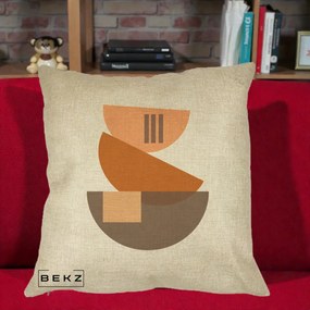 Perna Decorativa Geometric Bauhaus Boluri Portocaliu, 40x40 cm, Crem, Husa Detasabila, Perna Inclusa, BEKZ®