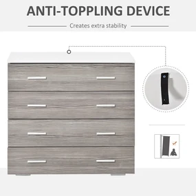 HOMCOM Comodă Modernă cu 4 Sertare, Manere din Aluminiu, Structură din Lemn, 76x35x72 cm, Alb și Gri | Aosom Romania