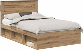 vidaXL Cadru de pat Stejar artizanal 135 x 190 cm Lemn de pin masiv