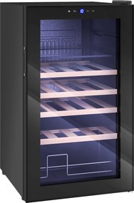 HOMCOM Vitrină Frigorifică pentru Vinuri de 63L cu Rafturi Reglabile pentru 16 Sticle și 25 Doze, Vitrină pentru Vinuri din Oțel, Lemn și Sticlă Temperată, 43x45x74 cm, Negru | Aosom Romania