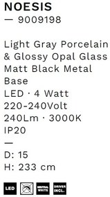 Pendul LED decorativ portelan gri deschis, sticla alb, NOESIS