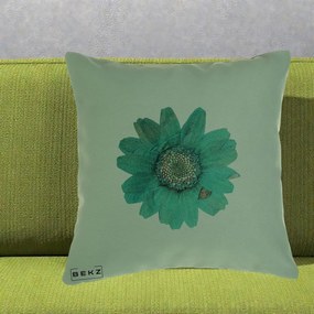 Perna Decorativa Floare Gerbera Teal Acuarela, 40x40 cm, Verde, Husa Detasabila, Perna Inclusa, BEKZ®