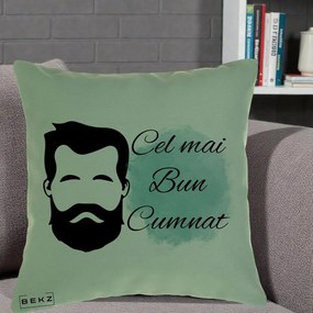 Cadou pentru Cumnat - Perna Personalizata Cel mai Bun Cumnat cu Portret Barbat si Pete Teal, 40x40 cm, Verde, Husa Detasabila, Perna Inclusa, BEKZ®
