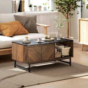 HOMCOM Masă de cafea, masă de living, blat efect marmură, 2 uși și 2 nișe deschise, 100 x 50,8 x 45,7 cm, nuc | Aosom Romania