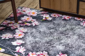 ANDRE 28170 covor lavabil Flori anti-alunecare - gri / roz