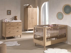 Set Complet Mobilier Cameră Bebelus Forrest Oak, din Lemn Masiv de Stejar, Natur: Pătuț Convertibil (70x140 cm), Comodă cu 3 Sertare și Dulap cu 2