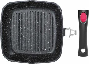 Resigilat: Tigaie grill cu capac si maner detasabil Kinghoff KH 1511, 28 cm, Acoperire marmorată, Inductie, Negru