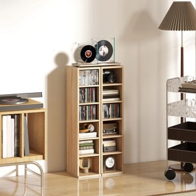 HOMCOM Set de 2 Etajere pentru CD-uri și DVD-uri cu 12 Compartimente Polițe Reglabile 21x22,5x88,5 cm Roble | Aosom Romania