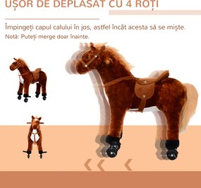 HOMCOM Căluț Balansoar pentru Copii 3+ Ani cu 4 Rotile și Sunete Realiste și Suport pentru Picioare, 65x28x75 cm, Maro | Aosom Romania