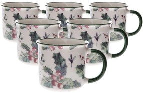 Set de 6 căni de porțelan Christmas holly 300 ml, 300 ml