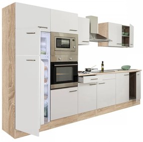 Mobilă de bucătărie Yorki 330, corp din stejar Sonoma, cu față alb satinat