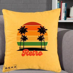 Perna Decorativa Retro Sunset Palmieri, 40x40 cm, Galben, Husa Detasabila, Perna Inclusa, BEKZ®