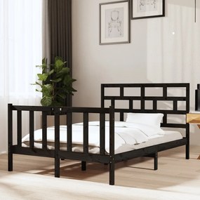 3101322 vidaXL Cadru de pat mic dublu, negru, 120x190 cm, lemn masiv de pin