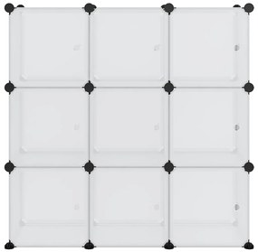 Organizator cub de depozitare cu usi, 9 cuburi, transparent PP transparent si alb, 94.5 x 31.5 x 94 cm, 1, 94.5 x 31.5 x 94 cm