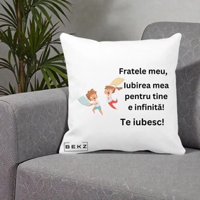 Cadou pentru Frate - Perna Personalizata Fratele Meu Te Iubesc Copii Batalie Perne, 40x40 cm, Alba Mata, Husa Detasabila, Perna Inclusa, BEKZ®