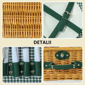 Outsunny Coș de Picnic din Răchită pentru 2 Persoane cu Zonă Frigorifică și Veselă, 40x30x20 cm, Maro Deschis | Aosom Romania