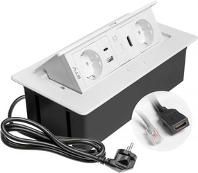 Priza incorporabila in blat Multi Soft GTV, 2 prize Schuko, USB A + C, HDMI, RJ45, alb, 240 x 120 mm Aluminiu Plastic, Alb, L:240 mm; l:120 mm; H:73
