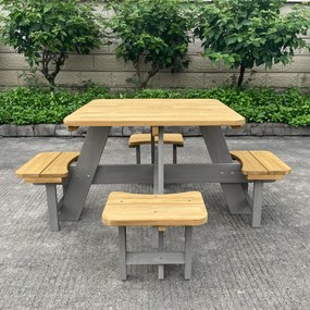 Set mobilier de grădină pentru copii, realizat din lemn, maro / gri, PIKIO