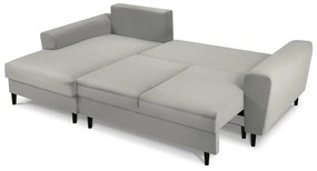 Colțar gri deschis extensibil, cu spațiu de depozitare cu tapițerie din catifea reiată (cu colț pe partea stângă, cu șezlong) Kyoto – Cosmopolitan Design