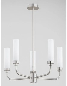 Candelabru 5 brate, otel nickel, sticla alb mat PRESTON 2197