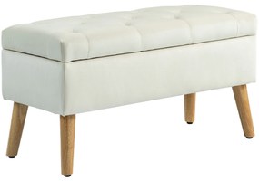 HOMCOM Banc de rangement coffre de rangement tissu effet velours pieds en bois charge max. 120 kg 80 x 35 x 40 cm, crem | Aosom Romania