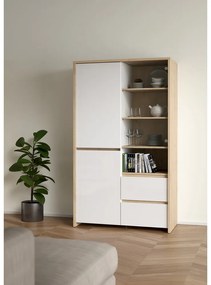 Vitrină albă-în culoare naturală cu aspect de lemn de stejar 100x170x48 cm Next – Tvilum