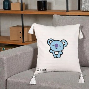 Perna Personalizata BT21 Koya Kawaii, 40x40 cm, Bej cu Franjuri, Husa Detasabila, Perna Inclusa, BEKZ®