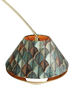 Lampă arcuită din alamă cu abajur dublu din catifea albă, cu design de frunze și bej - XXL