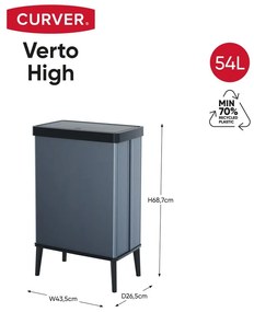 Coș de gunoi albastru cu senzori de atingere din plastic reciclat 54 l Verto High – Curver