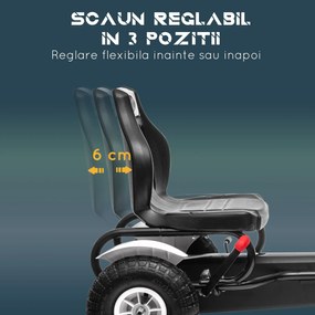 HOMCOM Kart cu Pedale pentru Copii 5-12 Ani cu Scaun Reglabil, Anvelope Gonflabile, Frână de Mână, Design de Curse, Alb și Negru | Aosom Romania