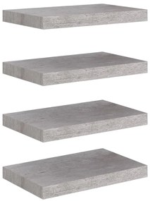 326593 vidaXL Rafturi de perete suspendate 4 buc. gri beton 40x23x3,8 cm MDF