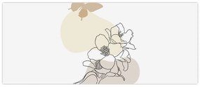 Tablou - Flori bej cu fluture N⁰3 (120x50 cm)