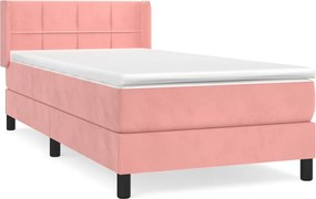 vidaXL Pat box spring cu saltea, roz, 90x190 cm, catifea