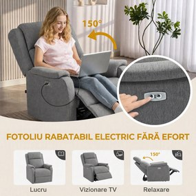 HOMCOM Fotoliu Relax Electric Reclinabil cu Port USB, Gri Închis | Aosom Romania