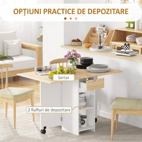 HOMCOM Masă de Dining Pliabilă cu Sertar și Rafturi, Masă Economică cu Extensii pentru Bucătărie, Sufragerie, Living, Stejar | Aosom Romania