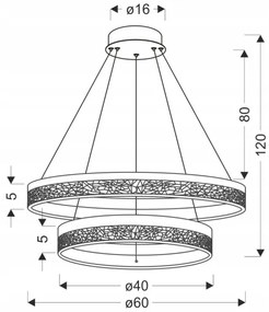 Lustră LED suspendată pe cablu FROZI, 38W, 230V, Ø 60 cm, negru