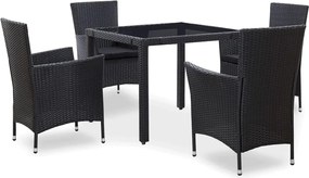 vidaXL Set de mobilier de exterior, 5 piese, negru, poliratan
