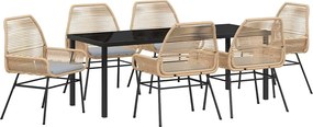 vidaXL Set de masă pentru grădină cu pernă 7 pcs Maro poliratan