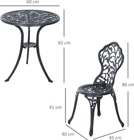 Outsunny 3pcs Patio Bistro Set Cast Aluminum Table Chair Outdoor Furniture Antique Black | Aosom Romania