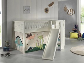Pat supraetajat SCOTT cu tobogan, alb, 90x200 cm + Cort de joacă DINO – Vipack