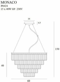 Lustra suspendata design elegant 60cm Monaco, auriu P0424 MX