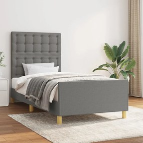 3125350 vidaXL Cadru de pat cu tăblie, gri închis, 90x200 cm, textil
