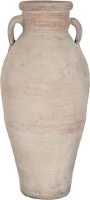 Vas decorativ amforă din teracotă artizanală, finisaj craft roz-crem, cu 2 anse, 40×40×98 cm, „Jerba"
