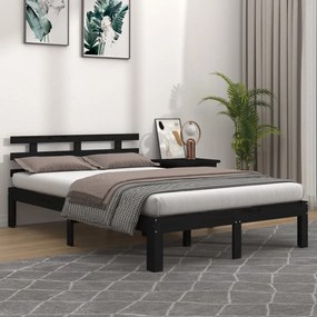 Cadru de pat, negru, 140x190 cm, lemn masiv de pin Negru, 140 x 190 cm