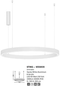 Lustra LED suspendata design circular STING White 100cm