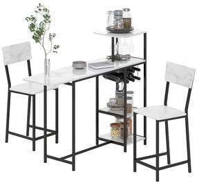 HOMCOM Set de masă de bar cu taburete, abatere pliabilă, casete pentru vin, suport pahare, rafturi și suporturi pentru picioare, alb | Aosom Romania