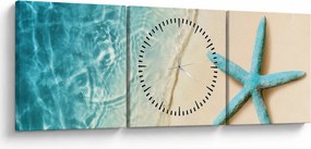 Tablou - Stea de mare pe plajă (cu ceas) (90x30 cm)