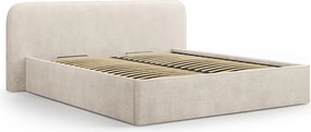 Pat tapitat cu somiera rabatabila si lada depozitare, 180x200 cm, Micadoni Home, Elizabeth-68, tesatura structurata chenille, bej