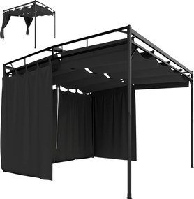 Outsunny Pergolă Pavilion 3x3m rezistent la apă Protecție solară cu acoperiș glisant reglabil Draperii, independent | Aosom Romania