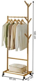 Cuier mobil din bambus Vikir Tip 1, 60 x 37 x 180cm